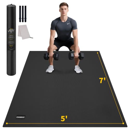 CAMBIVO Large Exercise Mat for Home Workout, 8'x6'/7'x5'/6'x4' (7 mm) Extra Thick Exercise Mat for Home Gym, Shoe-Friendly, Non-Slip Gym Mat for Jump Rope, Weights, Cardio, Fitness - color: 7'*5' Black