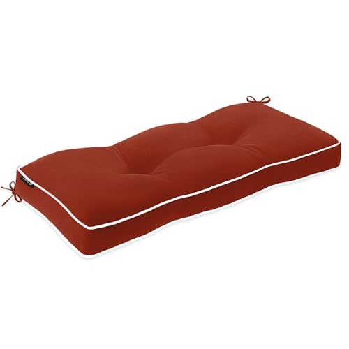 Favoyard Indoor/Outdoor Waterproof Bench Cushion, Red 36 x 14 inch | 3-Year Fade-Resistant Tufted Pad for Patio Garden Porch Swing Window Kitchen, Non-Slip Ties, High-Density Support, Piped Edge - color: Red, size: 36 x 14 In