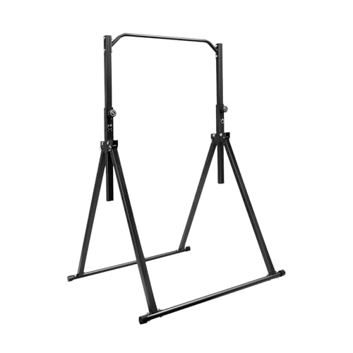 Power Tower Pull Up Dip Station, Free Standing Pull Up Rack Dip Station with 5.74-7.55FT Adjustable Height Triangular PullUp Bar for Home Outdoor Support 440lbs - size: A