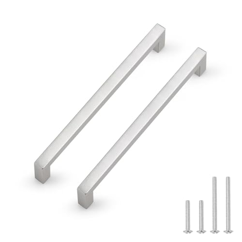 Probrico 5 Pack Hole Centers 7.5inch Brushed Satin Nickel Cabinets Handles,Stainless Steel Kitchen Cabinet Pulls,Square Corner Bar Dresser Pull Handle 8inch Length - color: Brushed Nickel, size: Hole Center: 192mm(7.5inch)