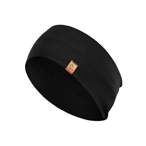 menique 100% Merino Wool Headband for Women Non Slip Stretchy Workout Sweatband Moisture Wicking Breathable Wide Hairband for Running Hiking Sport Gym Yoga Nurse Fashion (Black, One Size) - color: Black