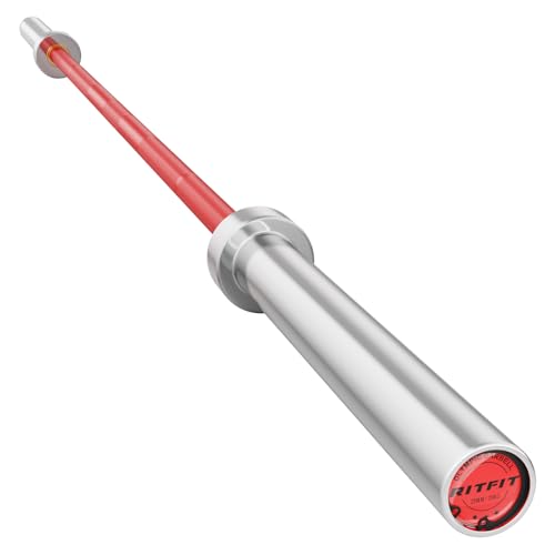 RitFit Elite 7ft Olympic Barbell, Robust 45lb Barbell for Weightlifting and Powerlifting, Superior Olympic Bar with Exceptional 500lbs Load Capacity, Weight Bar for 2” Standard Plates - color: Silver/Red, size: 7 ft 500 lb 45 lb without Collar