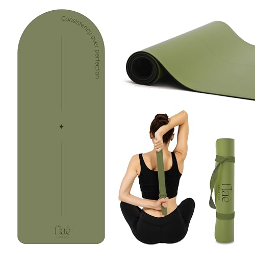 Arch-shaped Yoga Mat, Eco PU Rubber, Non-Slip Exercise Mat for Yoga, Pilates, Home Workout & Stretching with Carry/Stretch Strap & Motivational Design - color: green