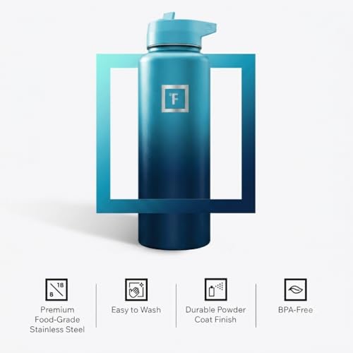 IRON °FLASK 40 oz Wide Mouth Water Bottle with Straw | Insulated Stainless Steel Sports Water Bottle with Leakproof Straw Lid - BPA Free, Cold 24 Hrs, Sweat Free (Dark Night) - color: Dark Night, style: Straw - 40 Oz (1 Lid)