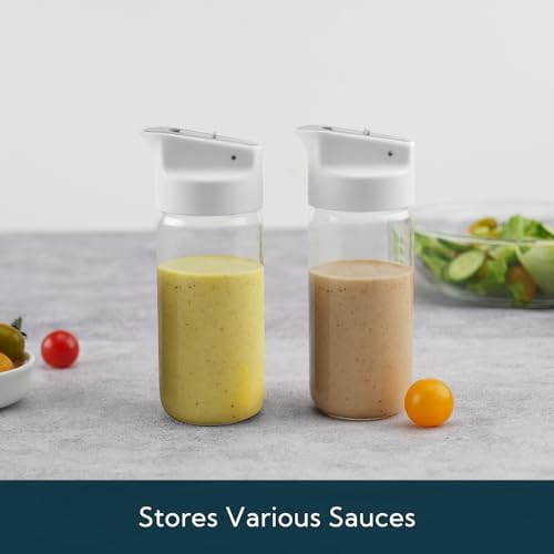 KITCHENDAO Glass Salad Dressing Shaker Bottle with Fresh-Keeping Lock Mechanism, Drip-free Spout, 12 oz Homemade Oil and Vinegar Salad Dressing Container Mixer Dispenser, Dishwasher Safe