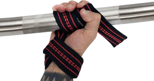 25" Powerlifting Straps (Pair) – Dominate Deadlifts with Heavy Duty Cotton Wrist Wraps – Maximum Grip Support for Strength Training & Weightlifting – Black/Red – For All Lifters: Newbies, Pros, Young Guns & Gym Vets - color: Black with Grey Stripe and Pad