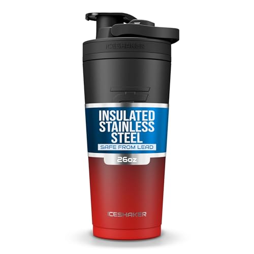 Ice Shaker Insulated Stainless Steel Shaker Bottle | 26oz, Red/black | Cold for 30+ Hours | Insulated Cup with Twist-on Agitator | Odor-Free Bottle for Protein Shakes, Water, Smoothies, Cocktails - color: RedBlack