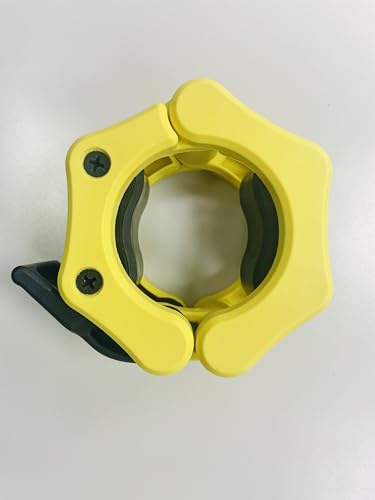 Olympic Barbell Clamps Collars Quick Release Pair Weight Clips for 2 inch Barbell (Yellow w/Black Lever) - color: Yellow W/ Black