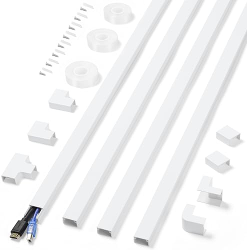 Cord Covers for Wires on Wall Extra-Long, 13.12ft TV Cord Hider Kit, Paintable Cable Management Concealer, TV Wire Hider for Wall, White Cable Raceway Channel, 4 x L39in x W0.95in x H0.55in - color: White, size: W0.95in X H0.55in X L13.12ft