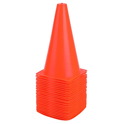 9 Inch Plastic Training Traffic Cones, Sport Cones, Agility Field Marker Cones for Soccer Basketball Football Drills Training, Outdoor Activity or Events - (Set of 10, 12, 15 or 24, 4 Colors) - color: 24 Pack Orange