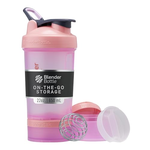 BlenderBottle Shaker Bottle with Pill Organizer and Storage for Protein Powder, Classic V2 ProStak System, 22-Ounce, Pink - color: Pink