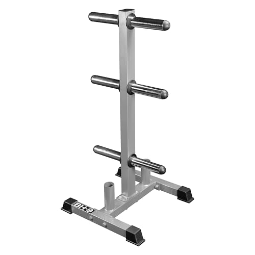 Valor Fitness Weight Plate Rack with Barbell Holders – Heavy-Duty Steel Storage Tree with 6 Pegs and 2 Vertical Bar Sleeves for Standard and Olympic Plates – 800 lb Capacity for Home & Garage Gyms - color: B: BH-9 Olympic Plate Storage Tree