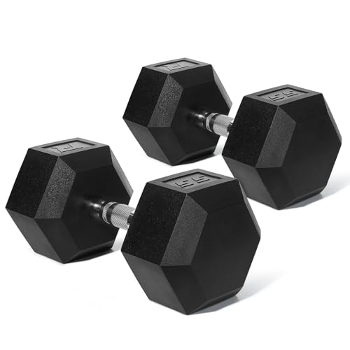 Ritfit 5-650 LBS PVC Encased Hex Dumbbell Sets with Optional Rack for Home Gym, Hand weight with Chrome Handle for Strength Training,Workouts - style: 2X55LBS
