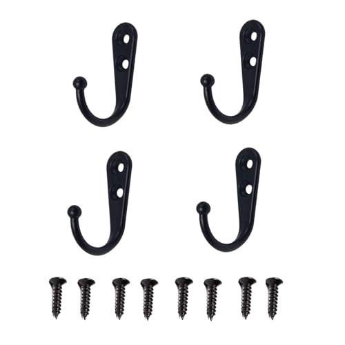4 Pcs Wall Mounted Hooks for Bedroom,Bathroom,Kitchen,and Cabinet Hangers (with 8 Screws)-Black - color: Black