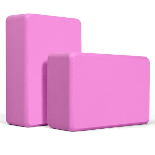 Yoga Blocks 2 Pack, Premium Yoga Brick Foam Blocks to Improve Strength, Flexibility & Balance, Light Weight - Safe and Stable Support for Yoga, Pilates, Meditation & Stretching - color: 2PACK-Magenta