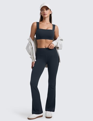 CRZ YOGA Butterluxe Wide Strap Sports Bras | Light Support, Removable Pads, Yoga, Extremely Soft, Square Neck, Front Split Line, for Women - color: True Navy, size: X-Small