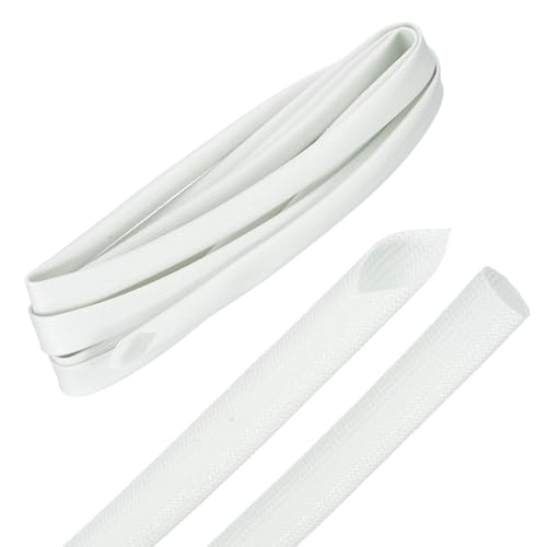 MECCANIXITY 10ft Braided Cable Sleeve, 1/2" ID 200C Heat Resistant 1500V Fiberglass Wire Insulation Cord Protector Organizer Wires Management for Motor Engine Fuel Line, White - color: White, size: 10ft-12mm