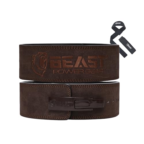 Beast Power Gear Weight Lifting Belt Lever Buckle 10MM 13MM Thick & 4 Inches Free Strap Weightlifting, Powerlifting, Deadlifts, Squats Men Women - color: Brown, size: Small
