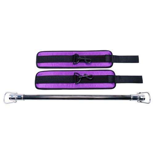 Spreader Bar Stainless Steel Vintage Black Bar with 2pcs Adjustable Straps,Sports Aid Training Fitness Gear Pilates Aid Kit, Home Restore Pilates Indoor Yoga Set - style: Fixed Silver+Purple PU Kit