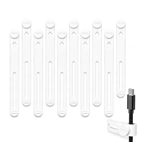 PZOZ Silicone Cable Ties 10 Pack, Reusable Cable Organizer Straps for Cords | Soft Silicone Design with Reusable Strap, Organize Charging Cables, Headphones & Power Cords for a Clean Workspace - color: White