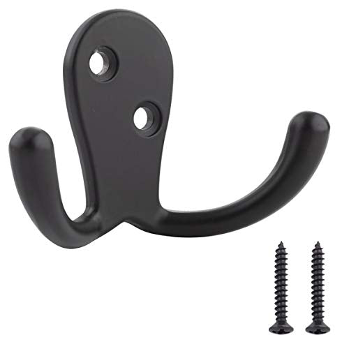 Amazon Basics Curved Zinc Robe Hook - Flat Black, 5-Pack | Curved - style: Small Double
