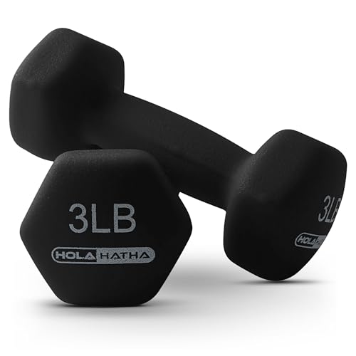 HolaHatha 1, 2 and 3 lb Neoprene Dumbbell Strength Training Weight Set with Rack - color: Black, size: 32 LB