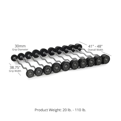 Titan Fitness Rubber Curl Fixed Barbells, Pre-Loaded Weight Bar for Strength Training & Weightlifting - color: EZ Curl Fixed Barbell, size: 20-110 LB Set