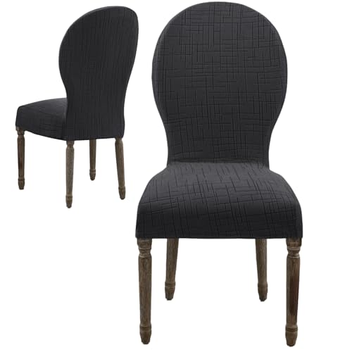 Round Back Dining Chair Cover Set 2/4/6, Curved Back Chair Covers Stretch Armless Dining Chair Slipcovers Mid Century Modern Chair Seat Protector for Kitchen, Home and Banquet (Black, Set of 2) - color: 2-black, size: Set of 2