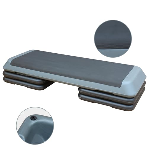 Adjustable Height Aerobic Step Platform with 4 Risers, Lightweight 11lbs Exercise Step Platform & Fitness Step with Non-Slip Surface for Workouts, Home, Gym and Fitness - color: Black+Gray