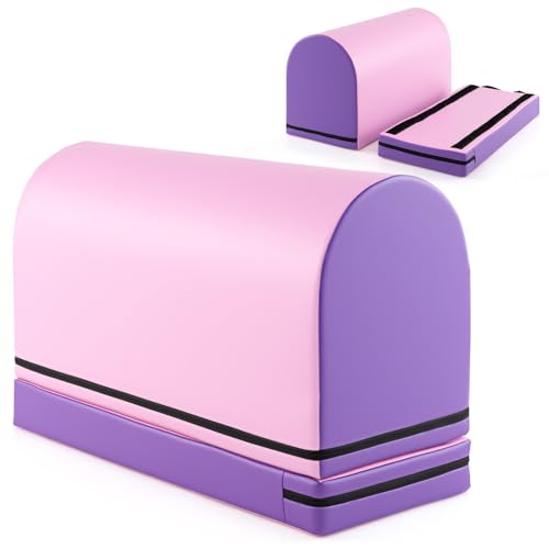 Goplus Mailbox Tumbling Mat, Gymnastics Vaulting Box w/Detachable Mat, Carrying Handle, Premium PU Leather, Portable Jumping Tumbling Aid Trainer for Kids Home Gyms Exercise - color: Purple+Pink