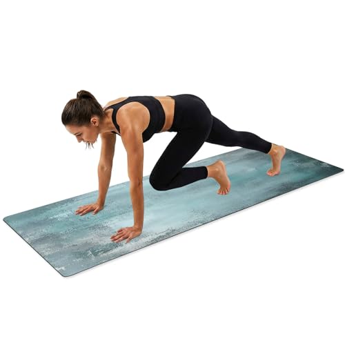 Navy Blue Grey White Yoga Mat Non Slip Abstract Art Modern Oil Painting Exercise Mat with Carrying Strap, Large Yoga Mats for Women, Workout Mats for Pilates, Stretching & Fitness - color: Teal Blue Dark Gray, size: 72"L x 24"W