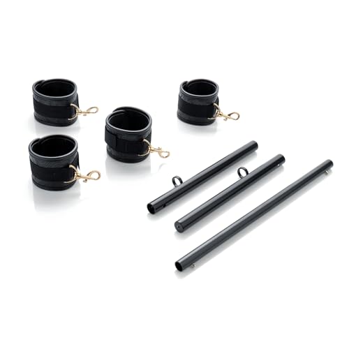Heavy Duty Stainless Steel Expandable Spreader Bar with 4pcs PU Black--Pink Skull Pattern Detachable Adjustable Straps,Workout Bar for Home Indoor Gym Training Kit - style: Black+PU Black Embossed Kit