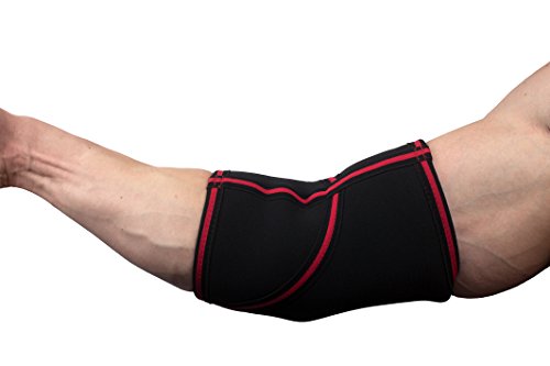Gymreapers Elbow Sleeves for Weightlifting Powerlifting and Bench Press Support and Compression for Tendonitis Pain Relief 5mm Neoprene Training Gear for Men and Women - color: Black/Red, size: X-Large