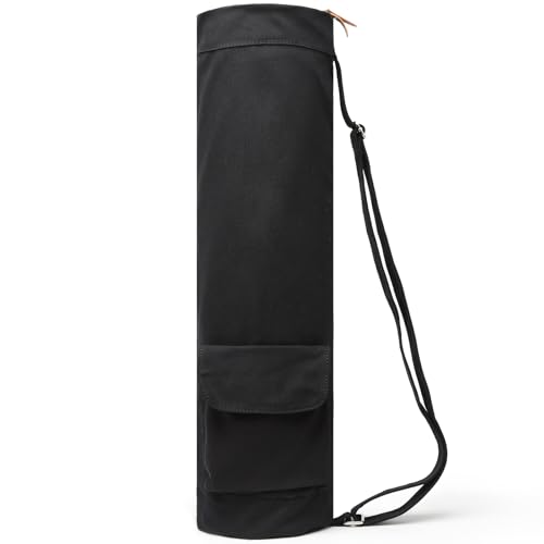 Yoga Mat Bag for Women & Men, Full-Zip Canvas Pilates Bag with Pockets | Lightweight Yoga Mat Carrier with Adjustable Shoulder Strap, Fits 1/4 & 1/3 Inch Thick Mats, for Studio Gym Travel Workout - color: Black-1
