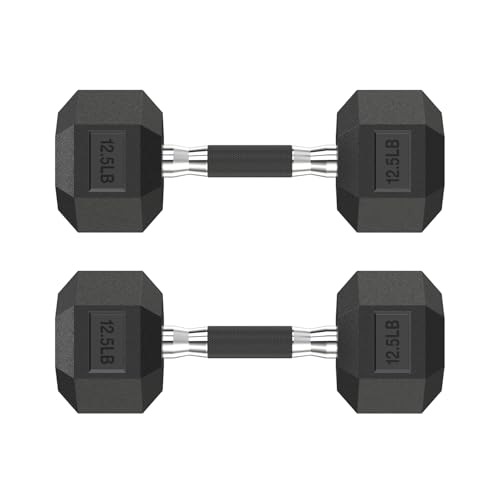 HANDBODE Rubber Encased Hex Dumbbell Pair, 2.5-65 lb | Non-Slip Handle Design for Secure & Comfortable Grip, Hand Weights for Strength Training, Fitness & Home Gym - size: 12.5 lb, Pair, style: Comfort Grip