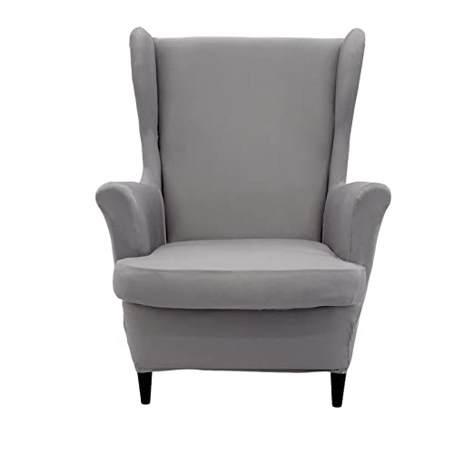 NILUOH Wingback Chair Cover 2-Piece Soft Stretch Wing Chair Slipcover Solid Color Armchair Sofa Couch Cover Furniture Protector with Elastic Bottom for Living Room Bedroom (Light Grey) - color: Light Grey