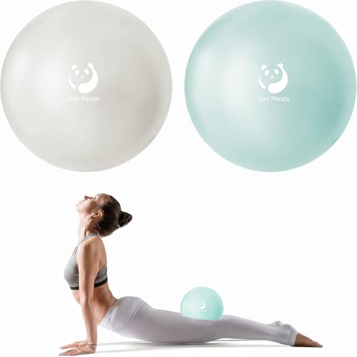 Slim Panda Pilates Ball, 9 Inch Small Exercise Ball, Anti Burst Mini Yoga Ball for Stability, Workout, Barre, Core Strength, Physical Therapy, Balance, Stretching - color: Pearl White & Mint Green