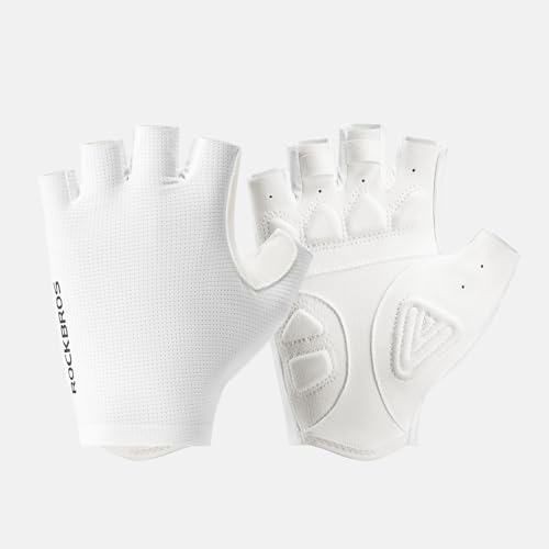 ROCKBROS Cycling Gloves for Men Women Breathable Gel Pad | Reduce Riding Pain, Breathable Mesh Keeps Hands Cool,Fits MTB Hiking Outdoor Work - color: Breathable Half White, size: X-Large