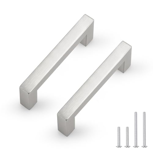 Probrico 5 Pack Stainless Steel Brushed Nickel Square Corner Bar 3 Inch Drawer Pulls Kitchen Cabinet Handles Hardware for Modern Home Decor - color: Brushed Nickel, size: Hole Center: 76mm(3inch)