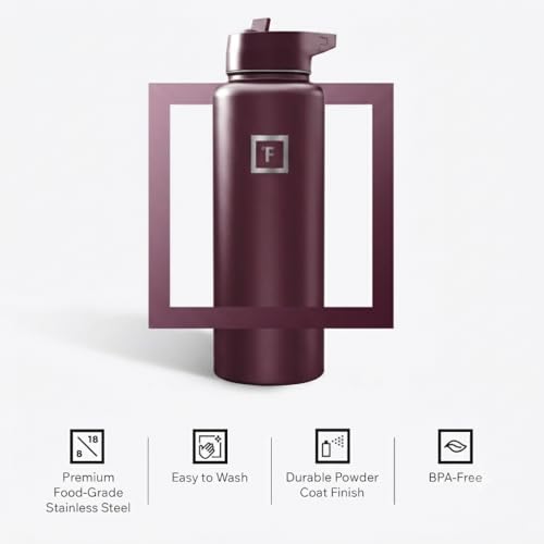 IRON °FLASK 40 oz Wide Mouth Water Bottle with Straw | Insulated Stainless Steel Sports Water Bottle with Leakproof Straw Lid - BPA Free, Cold 24 Hrs, Sweat Free (Burgundy) - color: Burgundy, style: Straw - 40 Oz (1 Lid)