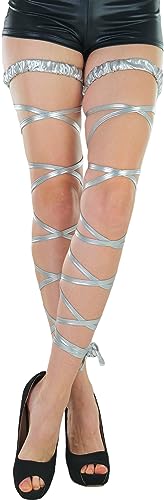 ToBeInStyle Women's Leg Wraps Ravewear Dancewear Elastic Straps Party Garter Music Festivals Costume Accessory Thigh High - color: Metallic Garter Wrap - Silver, size: One Size