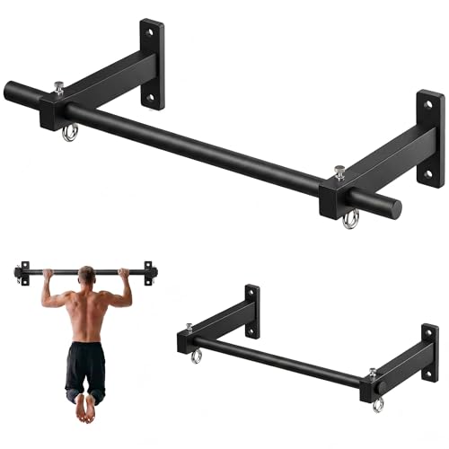 Wall Mount Pull Up Bar, Heavy Duty Steel PullUp Bar Fits 16", 24" & 32" Wood Studs, for Home Gym Garage Basement Strength Training Chin Up Bar with Round Anchors