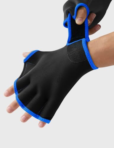 FitsT4 Sports Aqua Gloves Webbed Paddle Swim Gloves Fitness Water Aerobics - color: Black/Blue, size: Large