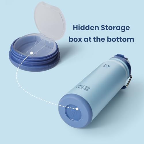 BOTTLE BOTTLE 24oz Insulated Water Bottle Stainless Steel Sport Water Bottle with Straw and Adjustable Lid Daily Pill Organizer - color: blue