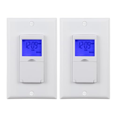 BN-LINK 7 Day Programmable in-Wall Timer Switch for Lights, Digital Light Switch Timer Indoor, Single Pole and 3 Way (Compatible with SPDT) Both Use, Neutral Wire Required, Blue Backlight, ETL Listed - color: Blue Backlight, size: 2 Pack
