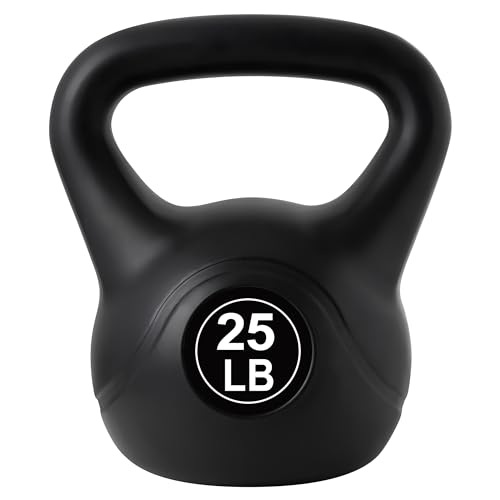 ALTLER Vinyl Plastic Concrete Kettlebell 10-50LBS Safe Strength Training Kettlebell Anti-Slip Grip Weight for Home Workouts and Men/Women/Beginners - size: 25LB