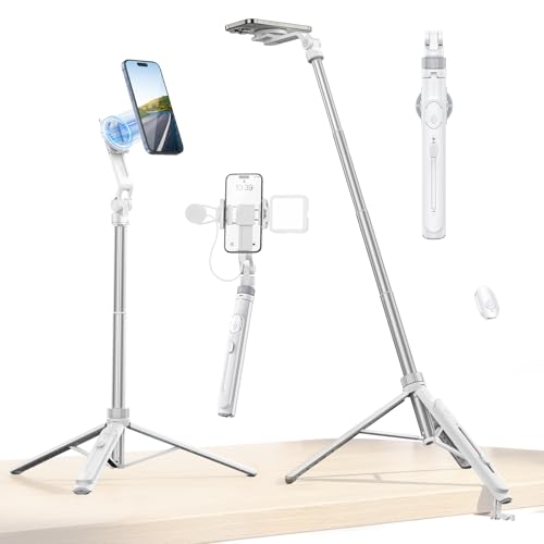 ULANZI TT88 Magnetic Tripod for iPhone 17, 57" Extendable Selfie Stick w Remote, 2-in-1 Phone Clip & Dual Cold Shoe Mounts-Lightweight Phone Tripod Stand for Vlogging, Travel, Video Recording, White - color: White, size: 57"