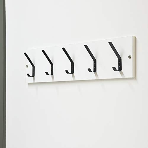 Amazon Basics Wall Mounted Modern Metal Drywall Coat Hooks - Flat Black, 5-Pack | Modern - style: Stainless Steel Double Prong