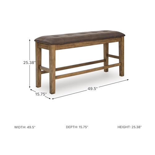 Signature Design by Ashley Vallister Backless Counter Height Dining Bench | 50-inch upholstered dining bench for kitchen islands, Light brown wood frame, Wipeable faux leather cushion - color: Light Brown, style: Counter Height Bench