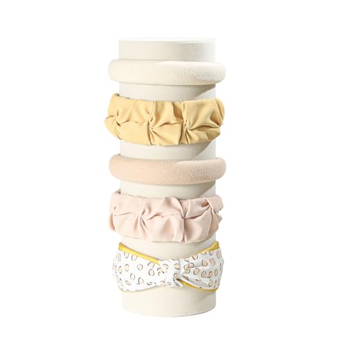 Vertical Headband Holder Organizer, Soft Velvet Tower Hairband Stand Display, Hair Hoop Accessories Jewelry Storage for Women Girls (Beige Velvet) - color: Vertical Beige Velvet